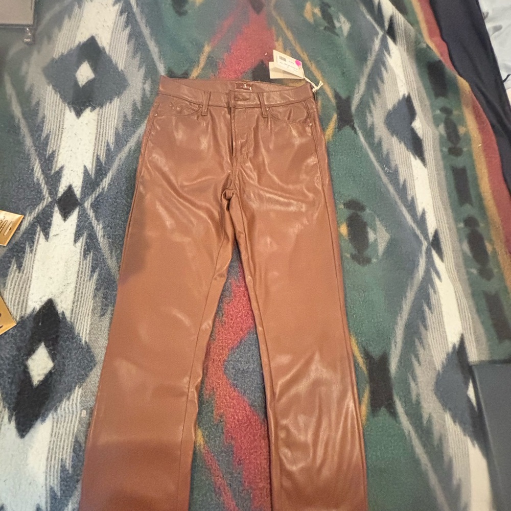 NWT MOTHER Brown faux leather Ankle Pants sz 28